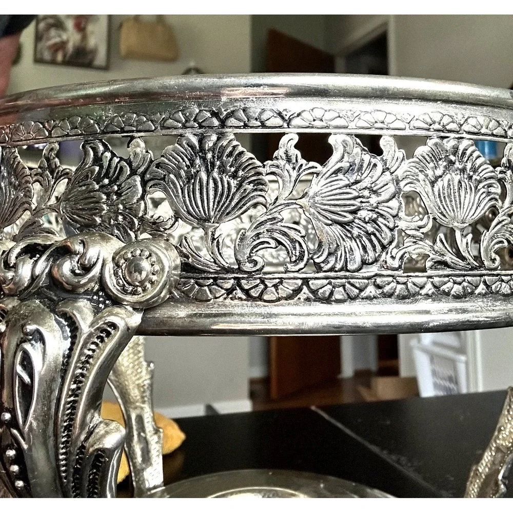 Vintage Silver Plated Chafing Dish 2 Qt Candle Warmer Ornate Serving Dish